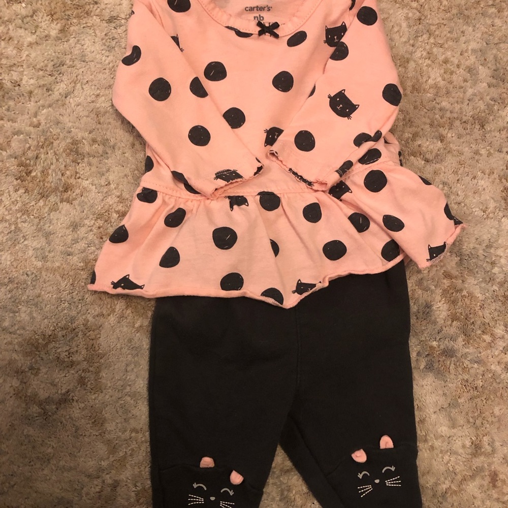 Newborn pink and dk gray kitty 2 piece outfit